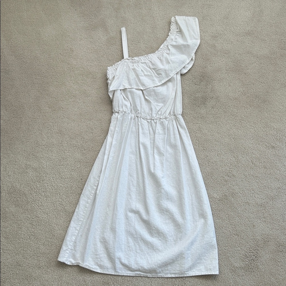 Joe Fresh Linen-Blend White One-Shoulder Ruffle Midi Dress | Summer Boho Style